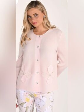 NWOT Frank Lyman Floral Appliqué Knit Cardigan Size M